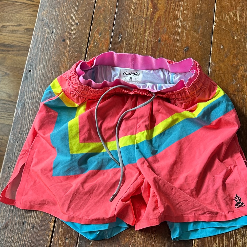 chubbies Coral Chevron Volley Shorts with Pink Waistband